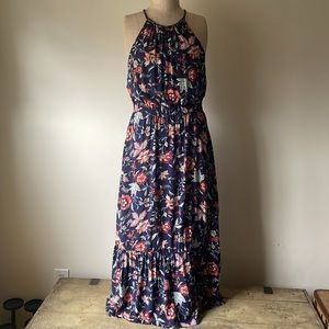 Romantic Floral Ruffled Boho sleeveless Maxi Dress Medium